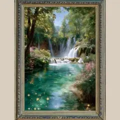 阿蘇古閑の滝 アクリル画 新品額縁付き(縦45cm横35cm) 2025年作