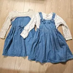 プティマイン120 長袖ワンピース　花柄　ボーダー　2点セット