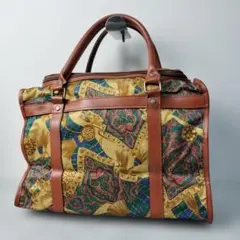 美品✨️CHANSON ハンドバッグ キャンバス レザー 総柄 レトロ