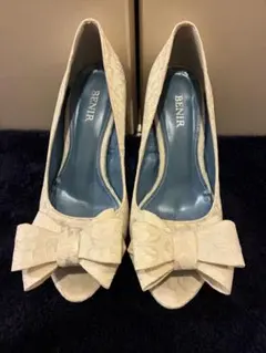 BENIR ウェディング パンプス レース リボン 白 シロ 23.5 ベニル