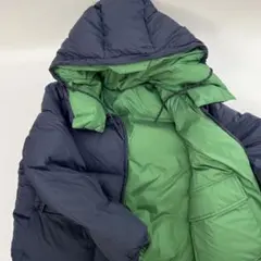 ネイビー/グリーン ダウンジャケット フード付き