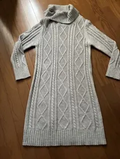 INTERPLANET ケーブル編みタートルネックワンピース グレー 美品