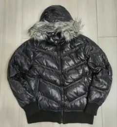 ユニクロ プレミアムダウンジャケット 黒 Ｌ ファー付メンズ y2k 3way