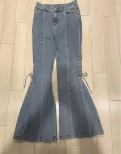 レディース サイドリボンフレアパンツ ジーンズ