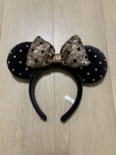 ディズニー ミニーマウス 黒と金ドットカチューシャ