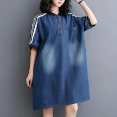 デニムワンピース 夏物新品 カジュアル 着痩せ ひざ丈 切り替え Aライン