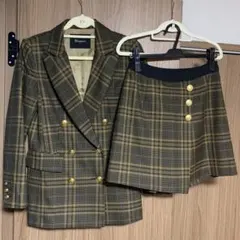 グレースコンチネンタル　チェックダブルジャケット　スカートパンツ　セット　36