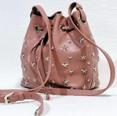 JIMMY CHOO ホワイト スタースタッズ 巾着 ショルダーバッグ ボンボン 