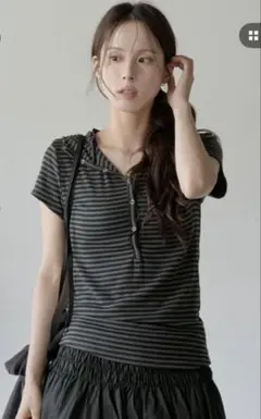 【UNE MANSION】ストライプ ビッグフードTシャツカットソーのサムネイル