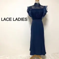 LACE LADIES ネイビーカラー レースデザイン ワンピースドレス