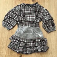 120 グレー　赤　黒　チェックトップス　キュロット　セットアップ　ハンドメイド