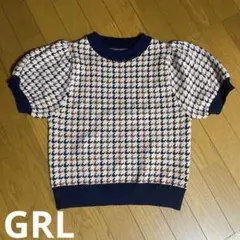 新品未使用　GRL千鳥格子柄パフスリーブニットトップス