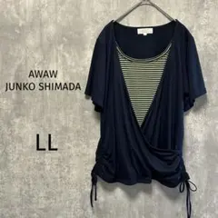 4064【AWAW/ジュンコシマダ】カジュアル　カットソー半袖LL カシュクールのサムネイル