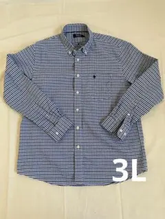 POLO 青と白のチェック 長袖シャツ 3L