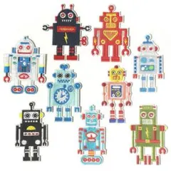 w8110 レトロなロボット ワッペン 刺繍アップリケ 9枚【布小物リメイク】