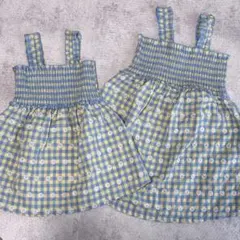 ZARA KIDS ノースリーブ ワンピース 青緑 チェック 姉妹お揃いのサムネイル