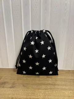 【66a黒】ハンドメイド 給食袋 星 くすみ 黒 ブラック シンプル