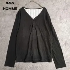 a.v.v HOMME　長袖カットソー　Vネック コットン　黒　無地　ボタンのサムネイル