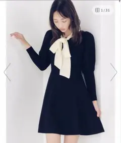 リリーブラウン　ボウタイリボンニットワンピース