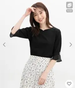 ハニーズ　GLACIER ６分袖パール付トップス 　Мサイズ　ブラック