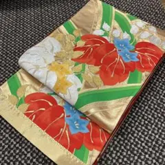 アンティーク　豪華絢爛　袋帯　ゴールドベース　六通柄　リメイクにもぴったりです