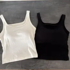 【美品】GU リブタンクトップ 2枚セット Sサイズ ホワイト ブラック