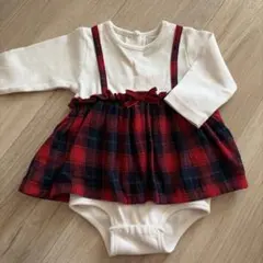 petit main チェック柄ロンパース