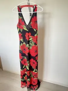 黒赤花柄 Vネックキャミワンピース