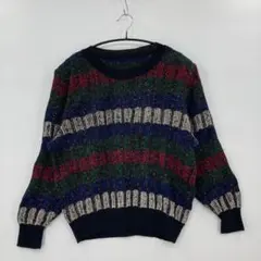 多色ボーダー リブ編み セーター