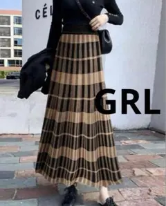グレイル　チェック柄ニットフレアロングスカート[ac2191]