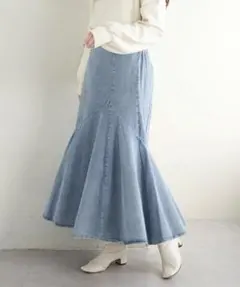 デニムマーメイドフレアスカート ロング丈