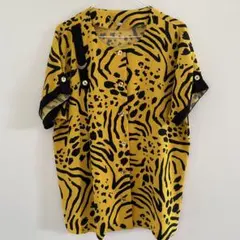 レトロ服 イエロー ブラック ヒョウ柄 半袖シャツ