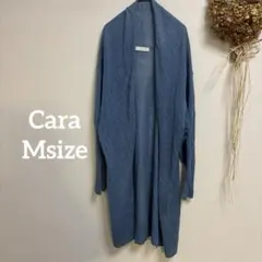 【Cara】 M♪ 麻 ロング ニット ガーディガン 長袖 無地 ブルーのサムネイル