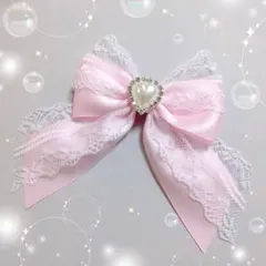 たらりんヘアリボン ヘアゴム　1414　ピンク　レース　発表会　入学式　卒業式