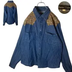 グッドデザイン古着 小花柄×インディゴブルーデニムシャツゆったりサイズのサムネイル