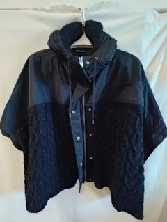 DIESEL ディーゼル ニットｘナイロン ポンチョ風 フード付きジャケット