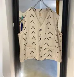vintage 柄ベスト　白　オーバーサイズ