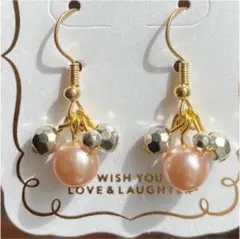 キラキラ ピンクパール ハンドメイド ピアス　ミラーボール　フェスコーデ　夏