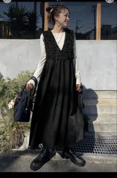 SHEIN FRIFUL Vネック ノースリーブ テクスチャ生地 ワンピース