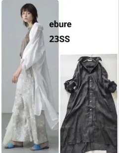 極美品 エブール 23SS シアー シャツワンピース ロングブラウス ブラックのサムネイル