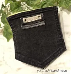 ⑰ ブラック　デニム　リメイク　ポーチ　ポケット　ジーンズ　雑貨　収納　小物入れ