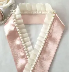 重ね襟・伊達襟・飾り襟 ꕤ.。くすみシャンパンピンク オフホワイトフリル パール