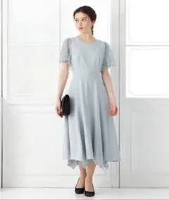 Aimer イレギュラーヘム　ミモレ丈ドレス　定価:39,600 結婚式 ブルー