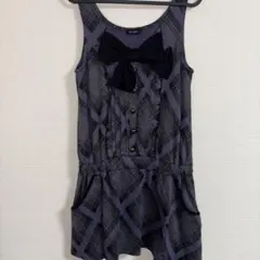 ミニワンピース チェック y2k コケット ゴシック リボン 紫 ノースリーブ