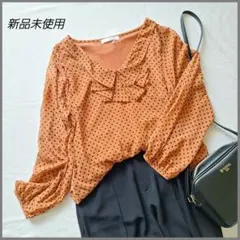 新品　シフォンブラウス　ドット　水玉　フリル　リボン　透け感　シアー　M