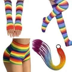 レインボー4点まとめ売り アームカバー ソックス エクステ イベント サブカル
