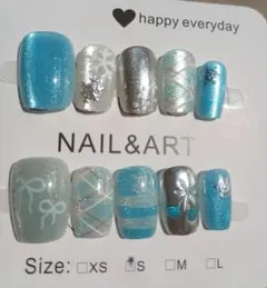 ネイルチップ セット Sサイズ シルバー 水色 お道具セット付き