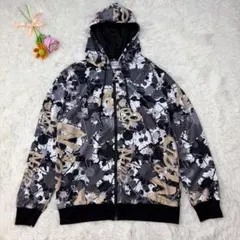 【個性派】NieR CLOTHING ペイント 総柄 ジップ パーカー 男女兼用