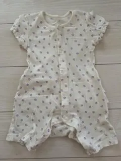 ベルメゾン 千趣会 フリル付きロンパース クリーム色 花柄