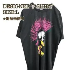☆新品未使用 Tシャツ グレー マルチカラー スカル ビッグプリント L
